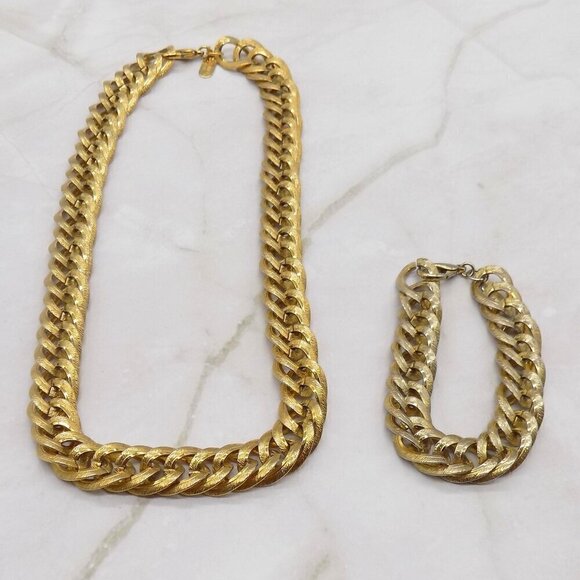 Vintage Premiere USA Designs Necklace and Bracelet Chunky Chain Gold Tone - Picture 1 of 11
